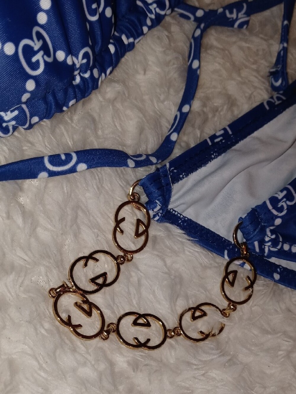 Gucci Blue GG Logo Triangle Chain Bikini - Picture 7 of 13